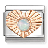 Nomination Composable Classic Link 430516/07 Heart with Etched detail & White Opal in 9K Rose Gold